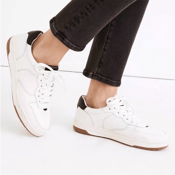 Madewell Court Sneakers in White and Black Leather - Picture 2 of 8